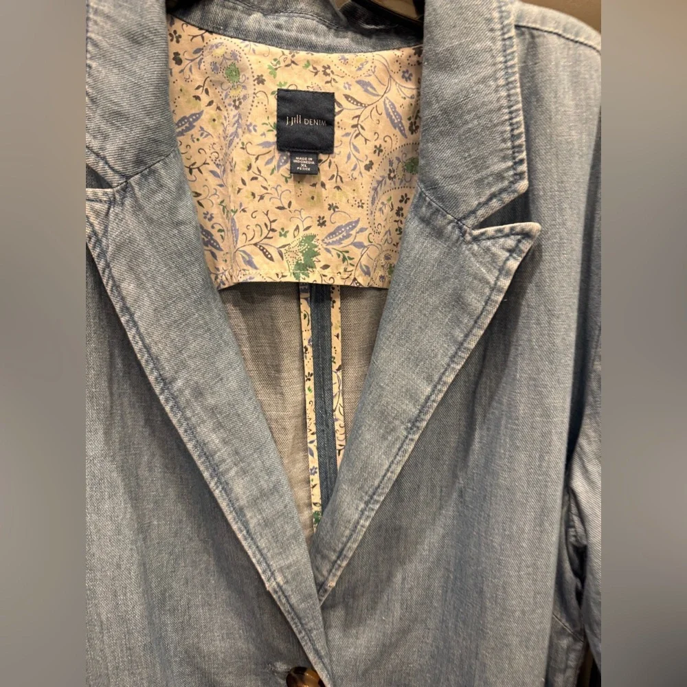 J. Jill Women’s Blue Denim Blazer Jacket – Cape Wash – Size XL Petite